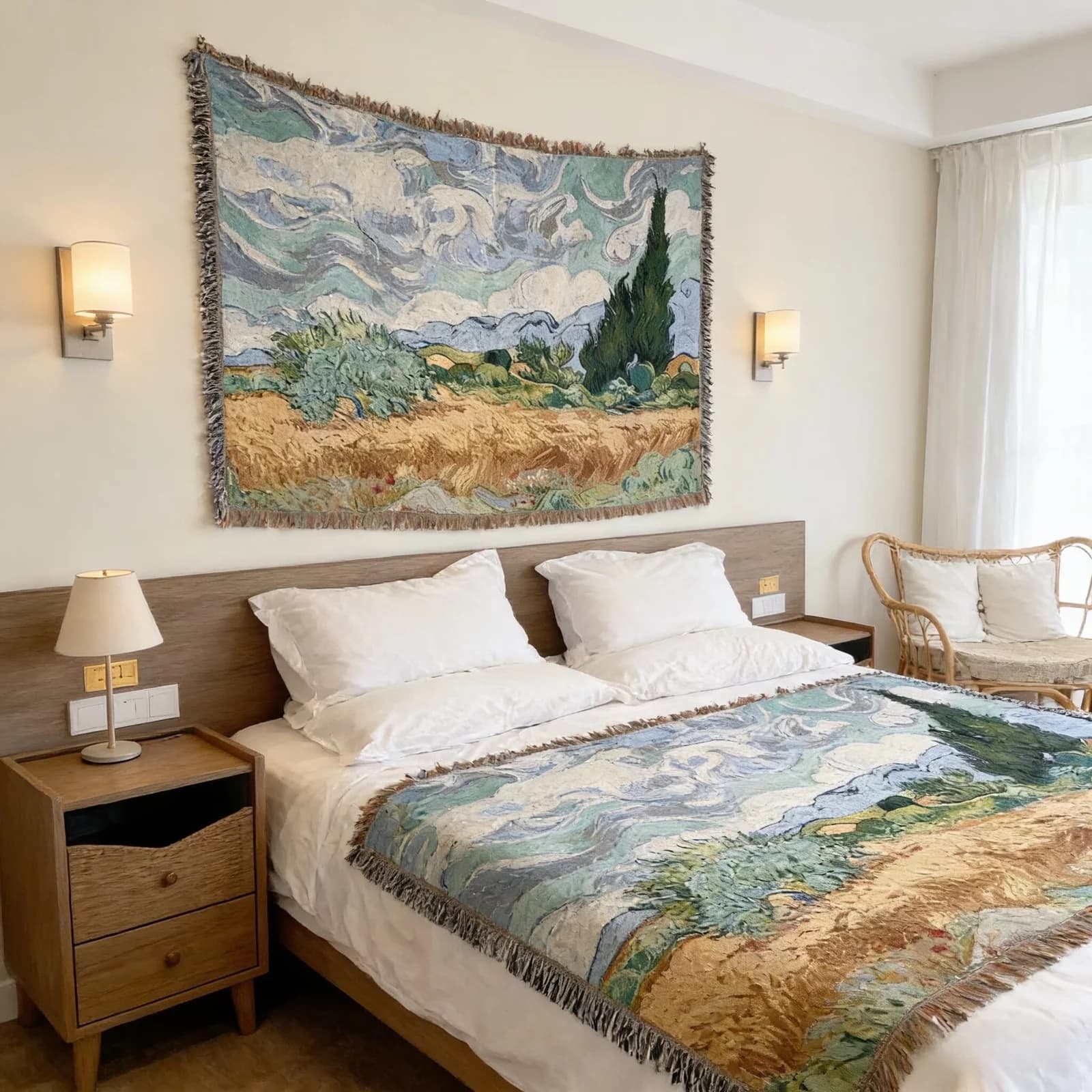Vevd teppe i Van Gogh-stil til sofa og veggdekor