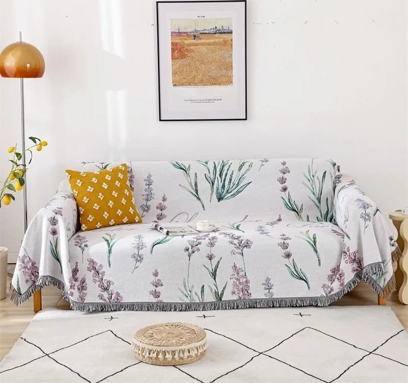 Fransk lavendel bomullsblanding sofapledd for treseters sofa