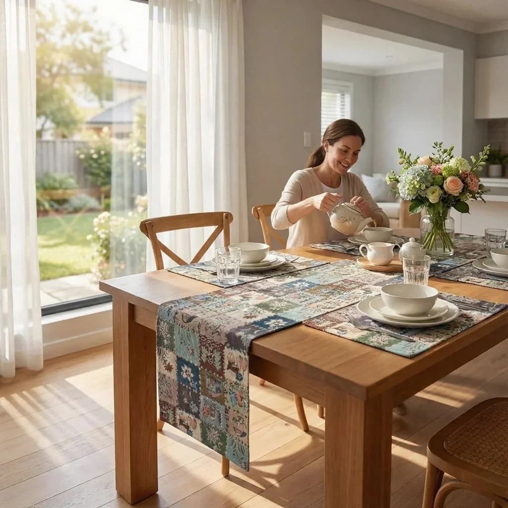 Amerikansk landlig stil jacquard bordløper med blomstermotiv