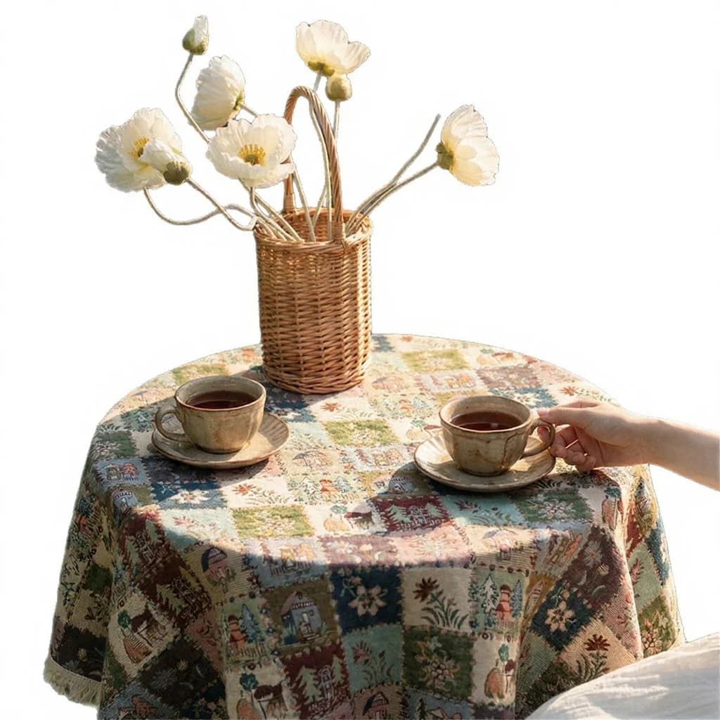 Rustikk country jacquard-bordløper med oljemaleri-inspirert blomsterdekor