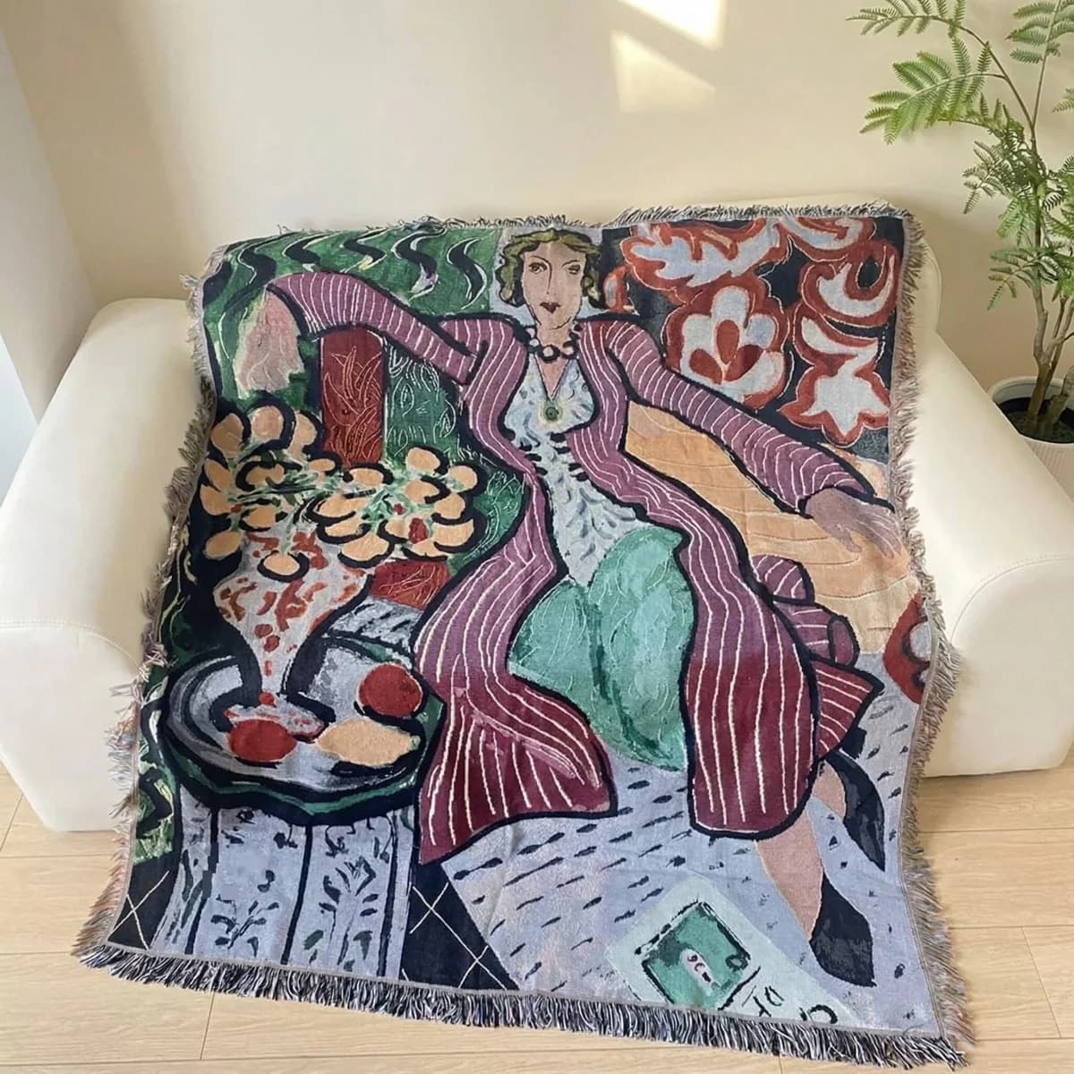 Vevd teppe i Matisse-stil til veggdekor