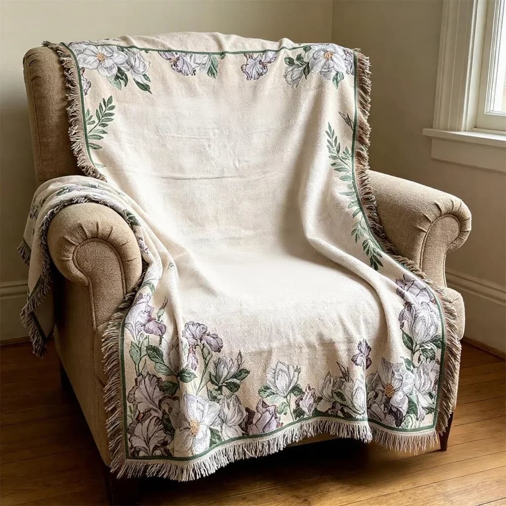 Chenille kasteteppe med kattmotiv for énseters sofa