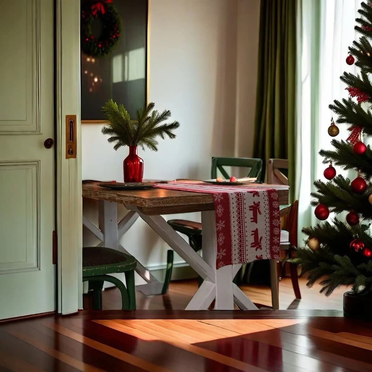 Nordisk juleløper med elgmotiv – festlig holiday-dekor