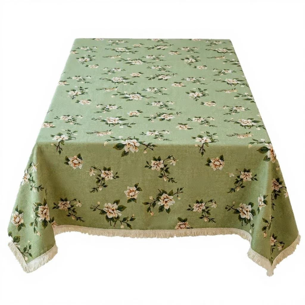Rustikk blomsterjacquard bordløper og duk