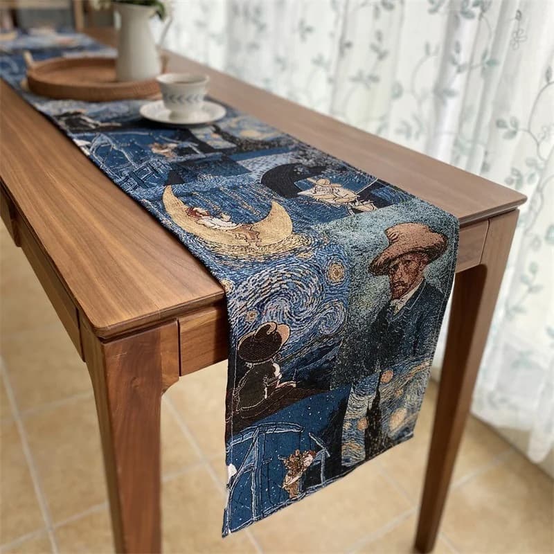Bordløper i Van Gogh-stil i bomull- og linblanding