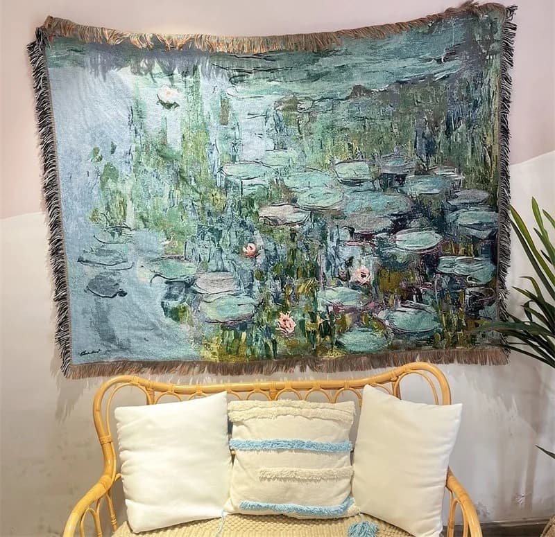 Kasteteppe med vintage kunstrykk, 130x160 cm
