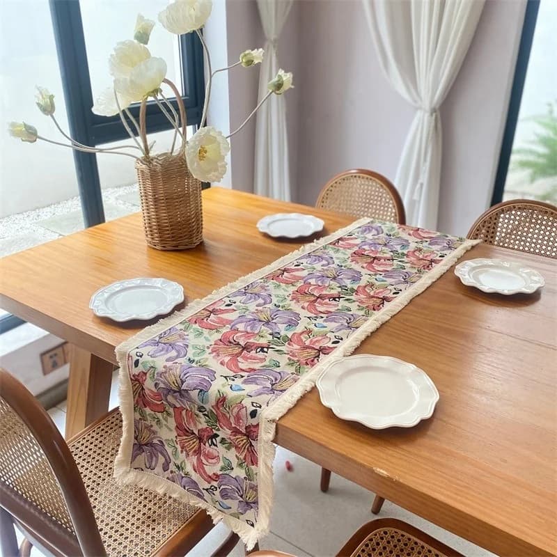 Amerikansk Country Jacquard-bordløper med Blomstermotiv