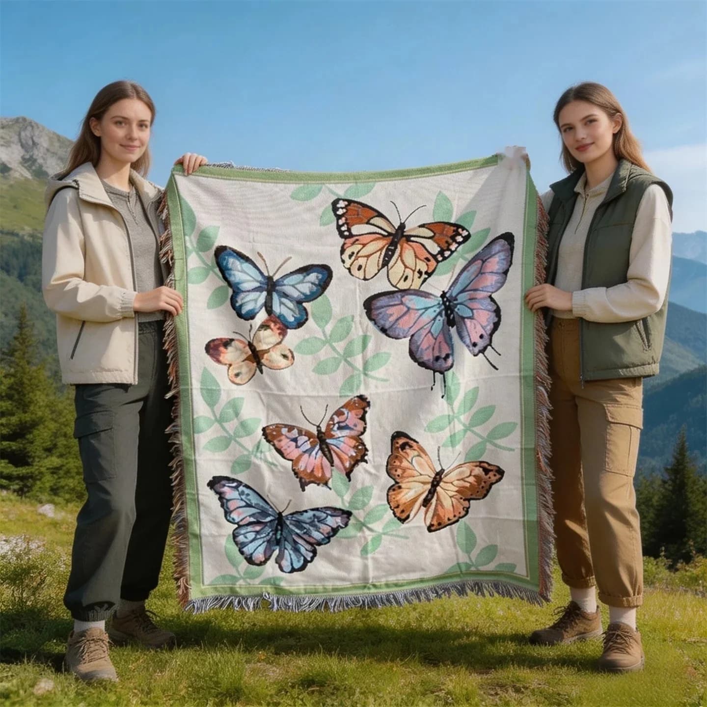 Kastetepper i bomullsblanding med dusker til sofa og seng, 130x160 cm