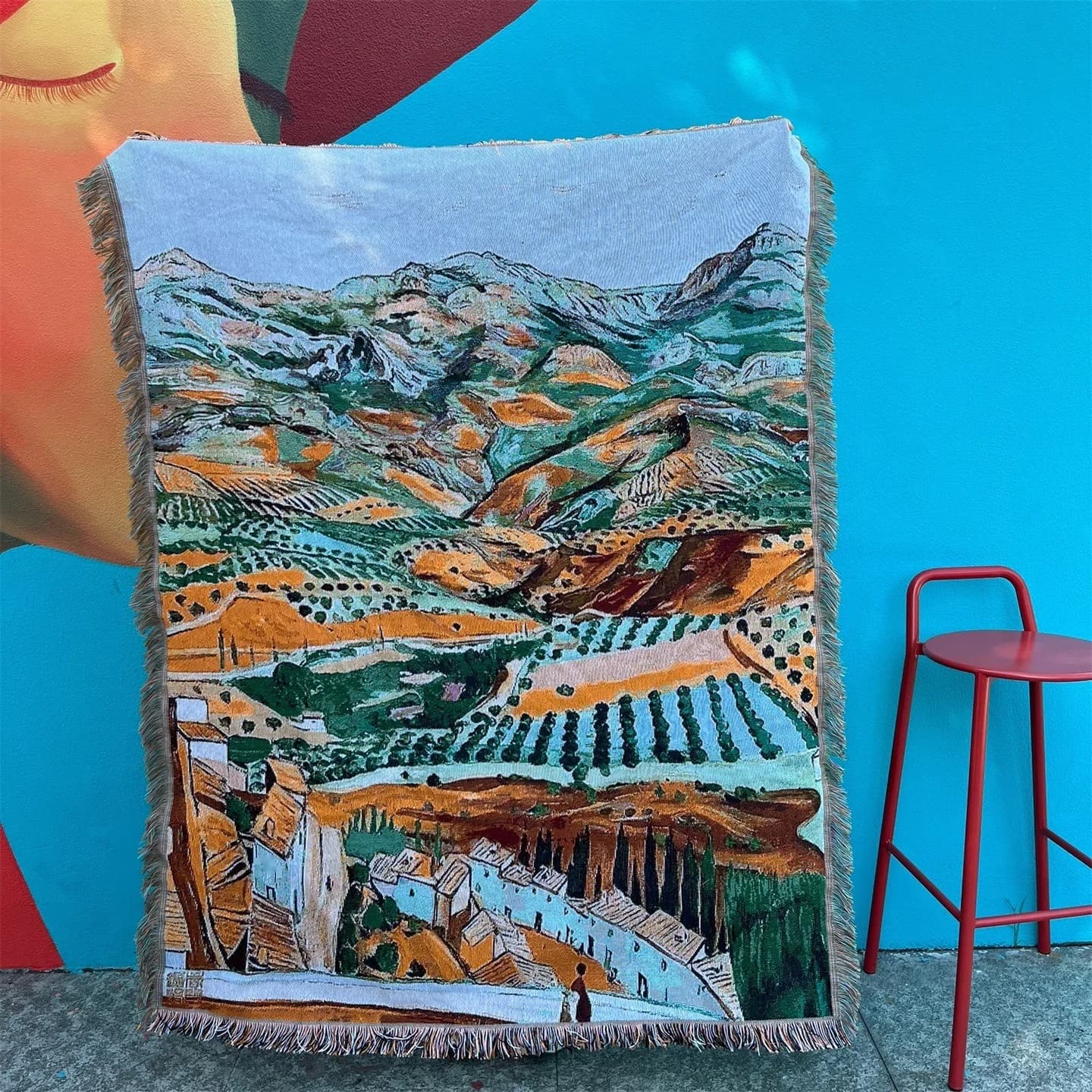 Vintage kunst-teppe i bomullsblanding til sofa