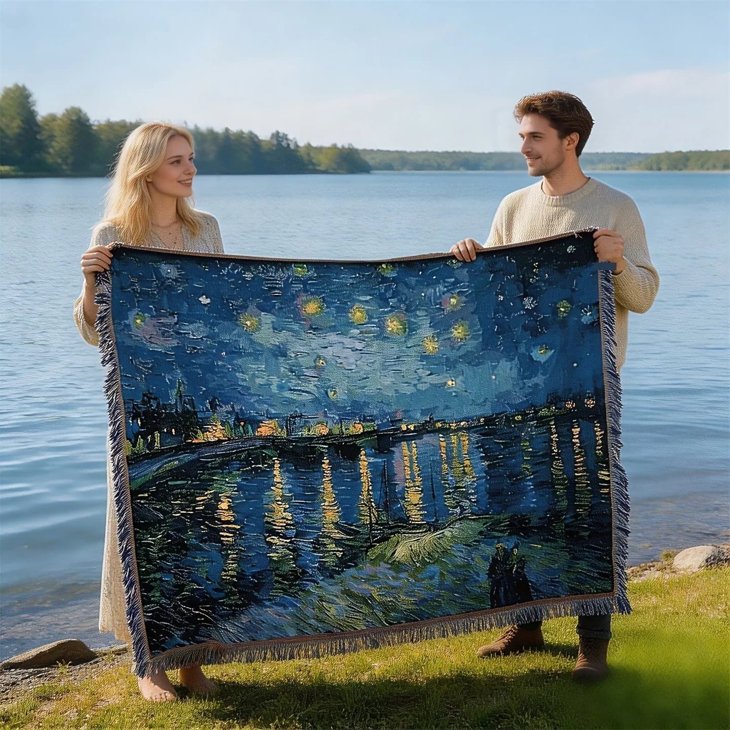 Kunstteppe i Van Gogh-stil til sofa og vegg