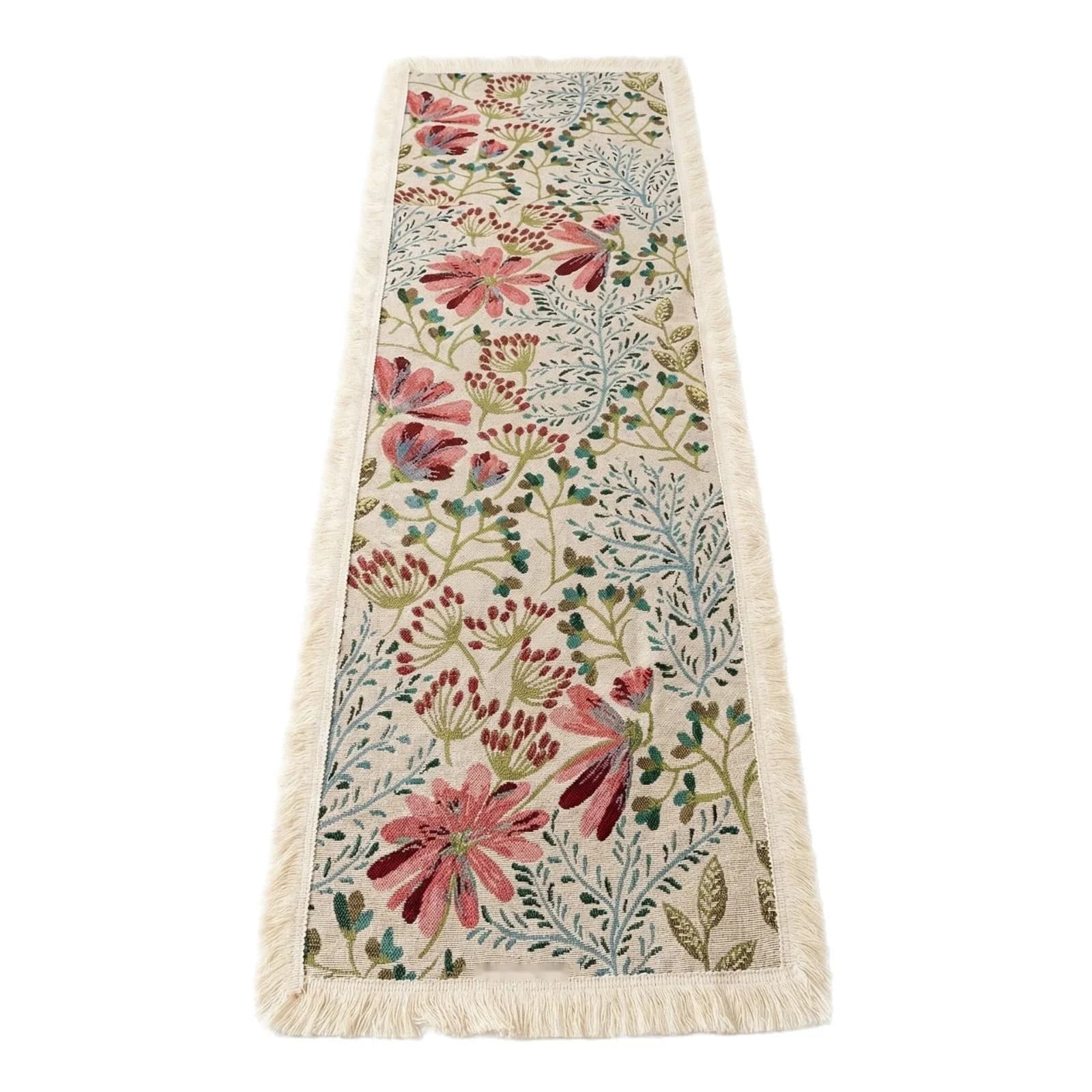 Jacquard-bordløper i bomullsblanding med blomstermønster til spisestuen