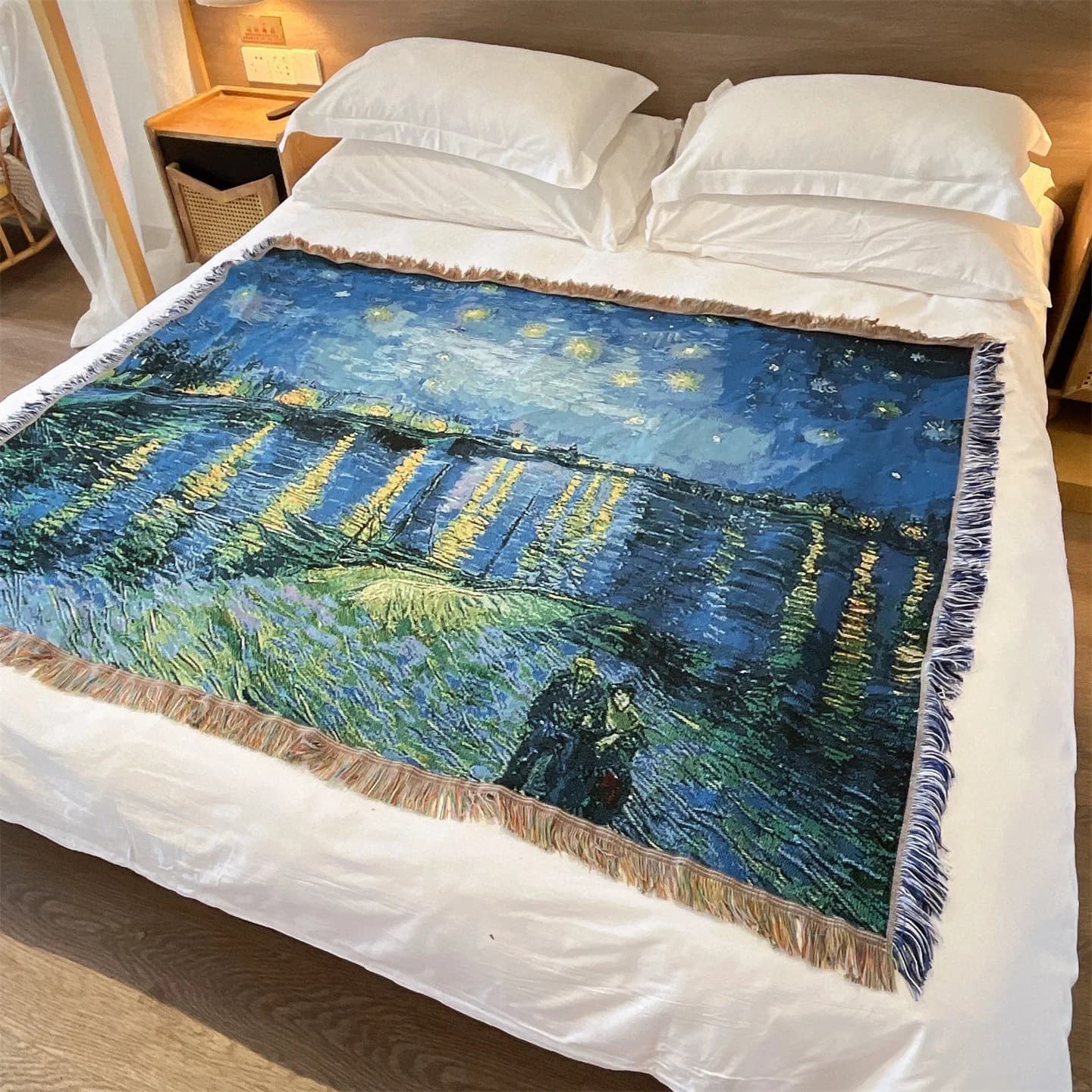 Vevd pledd i Van Gogh-stil til sofa, seng og veggdekor 130x160 cm