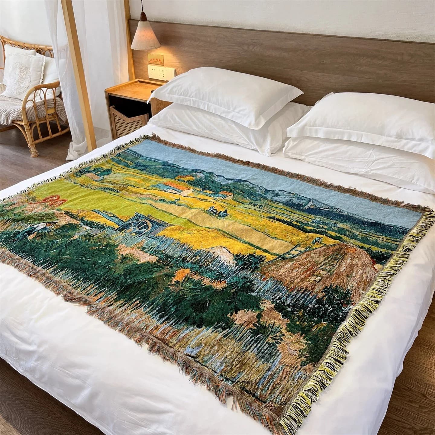 Vevd pledd i Van Gogh-stil til sofa, seng og veggdekor 130x160 cm