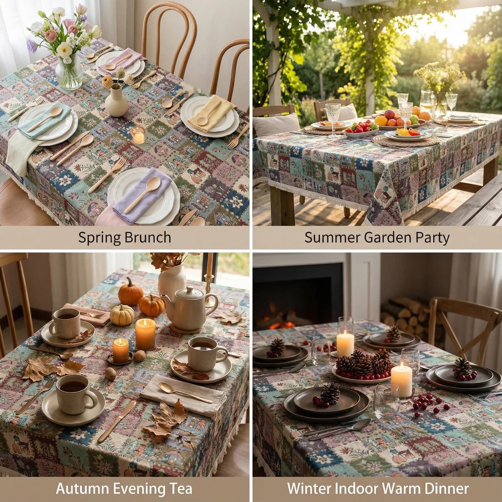 Rustikk country jacquard-bordløper med oljemaleri-inspirert blomsterdekor
