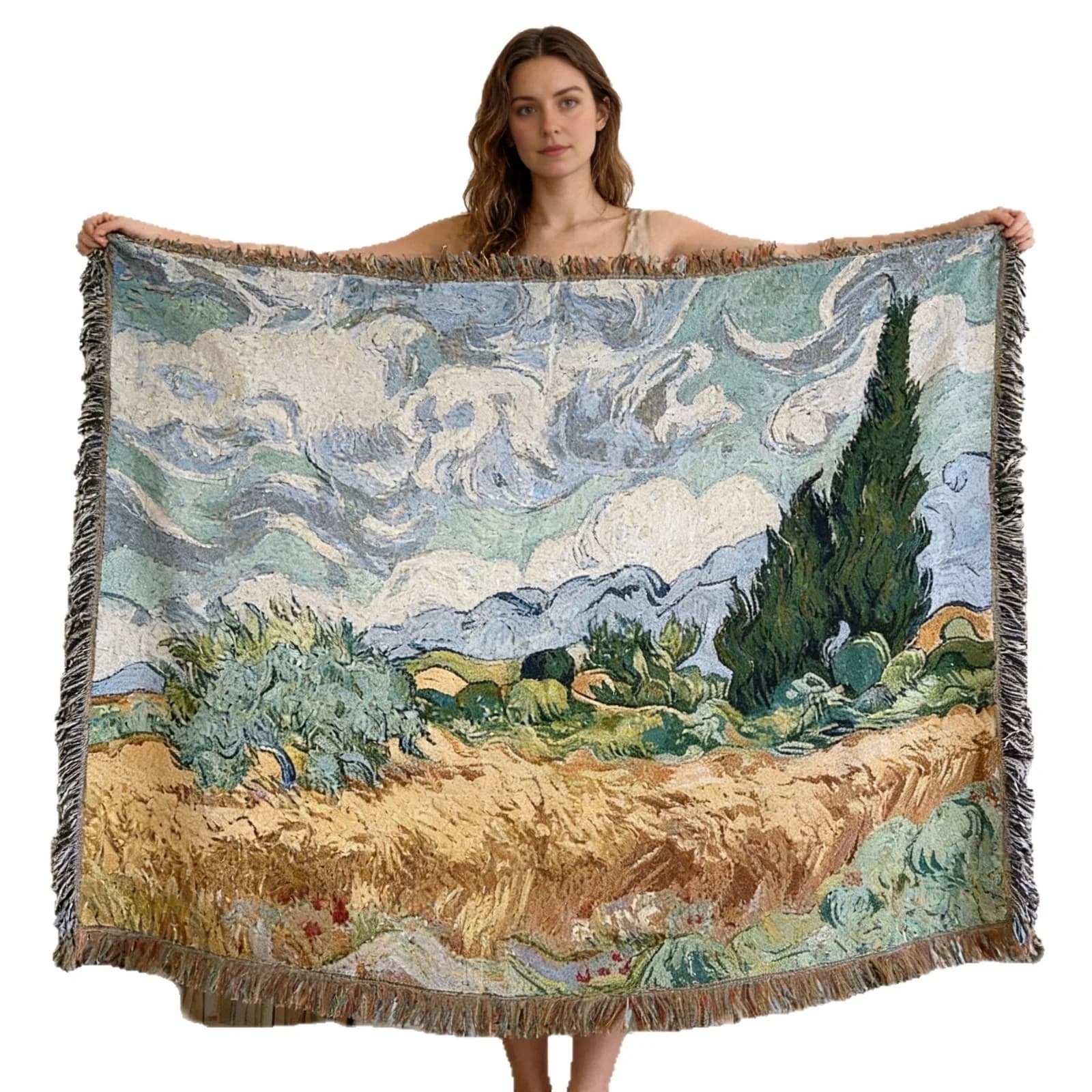 Vevd teppe i Van Gogh-stil til sofa og veggdekor