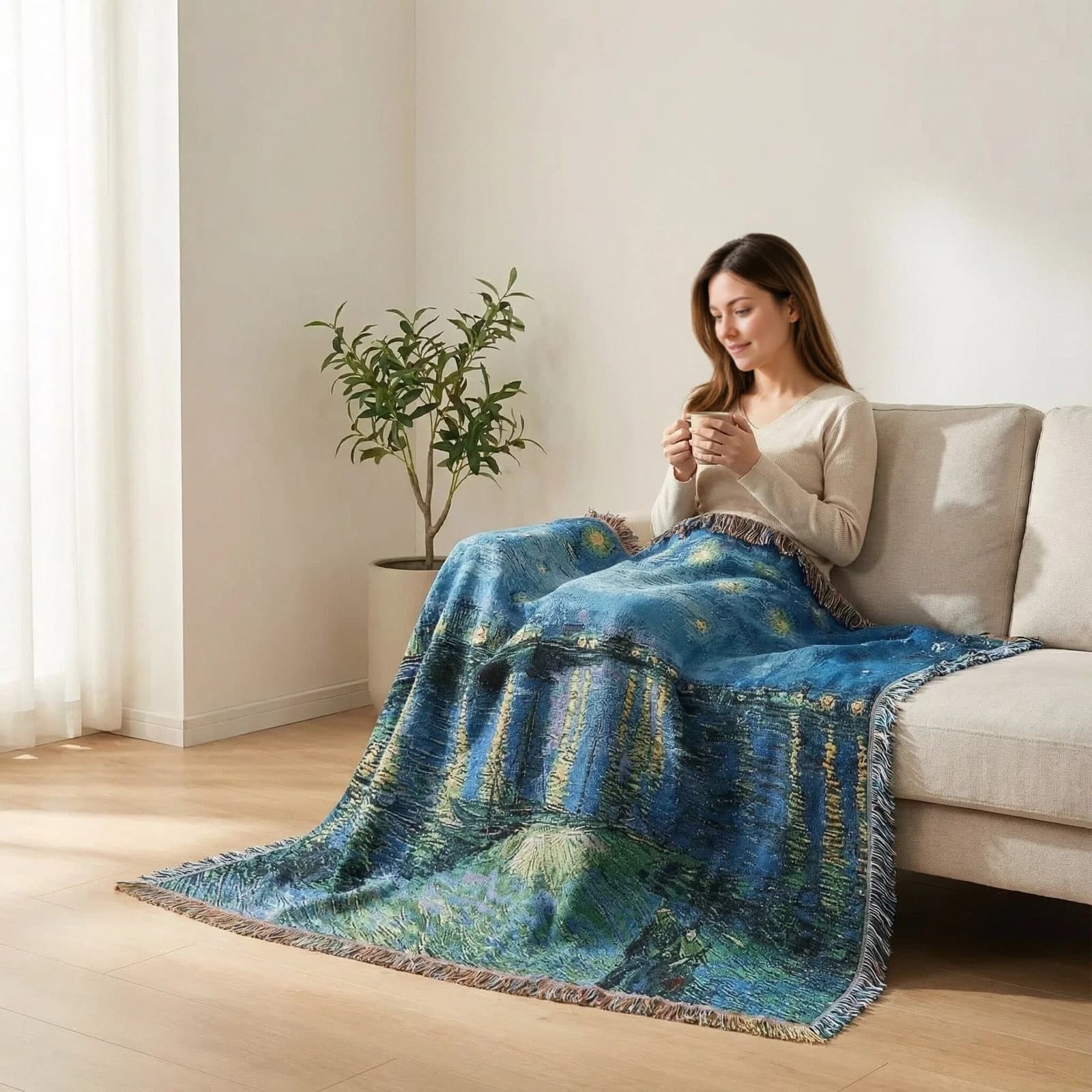 Kunstteppe i Van Gogh-stil til sofa og vegg