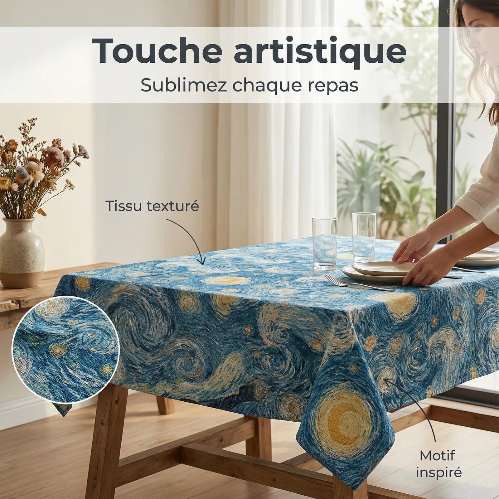 Stjernenatt jacquard-bordløper og dukedekor