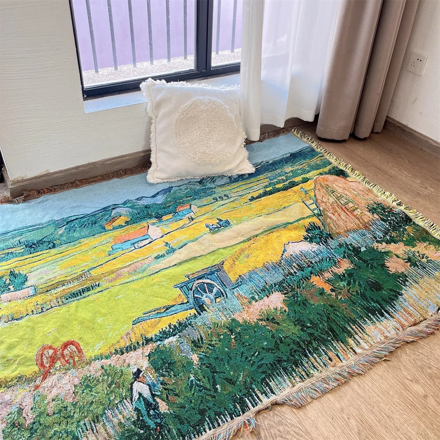 Vevd pledd i Van Gogh-stil til sofa, seng og veggdekor 130x160 cm
