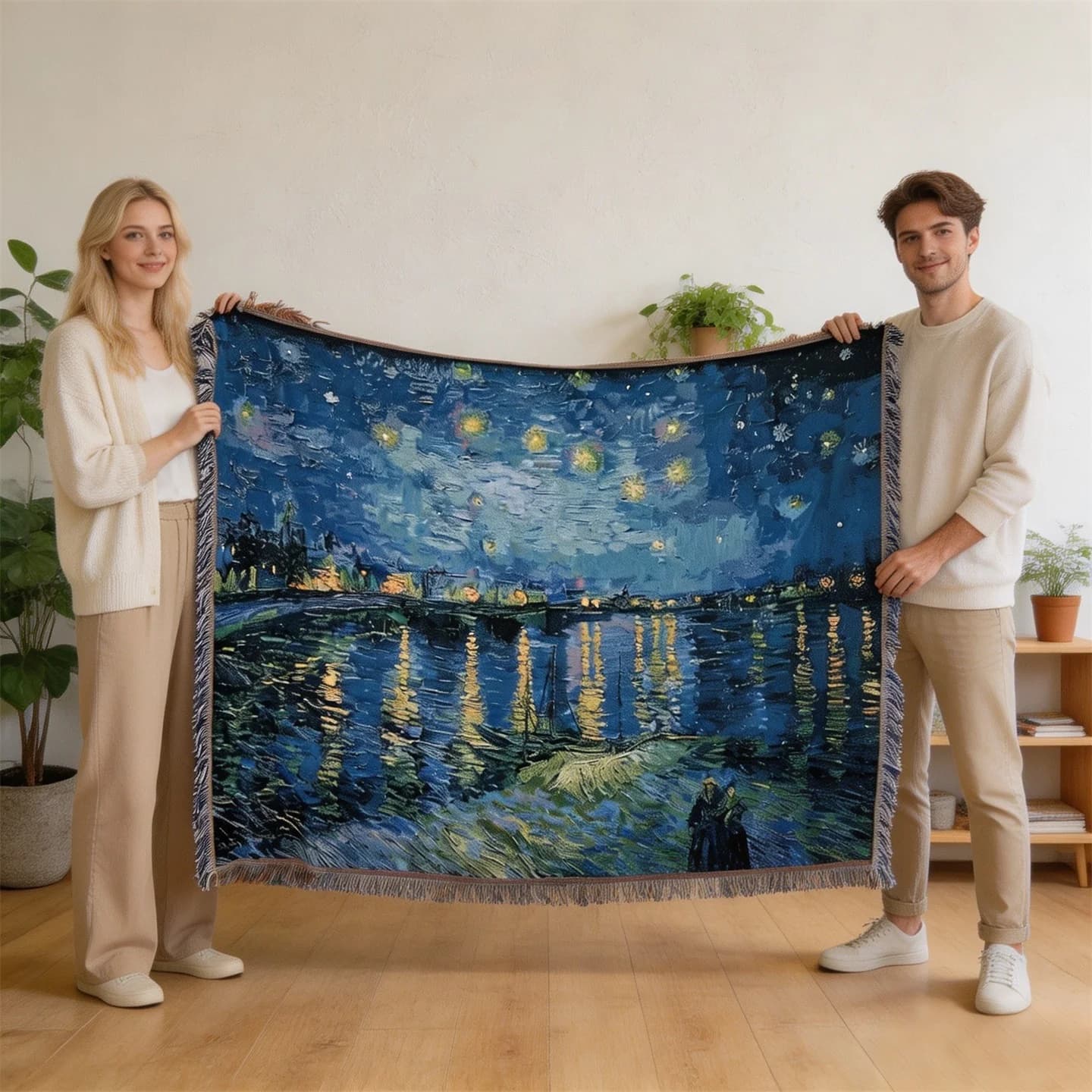 Teppe i Van Gogh-stil i bomullsblanding til veggkunst og sofa