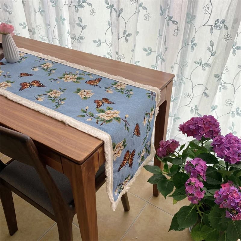 Amerikansk landstil bordløper med sommerfugl- og blomstertrykk