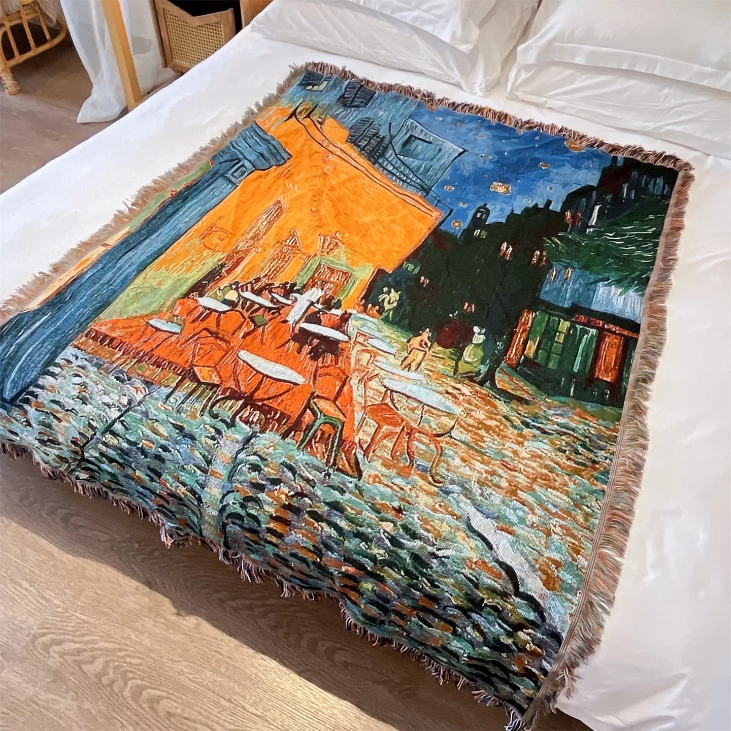 Vevd pledd i Van Gogh-stil til sofa, seng og veggdekor 130x160 cm